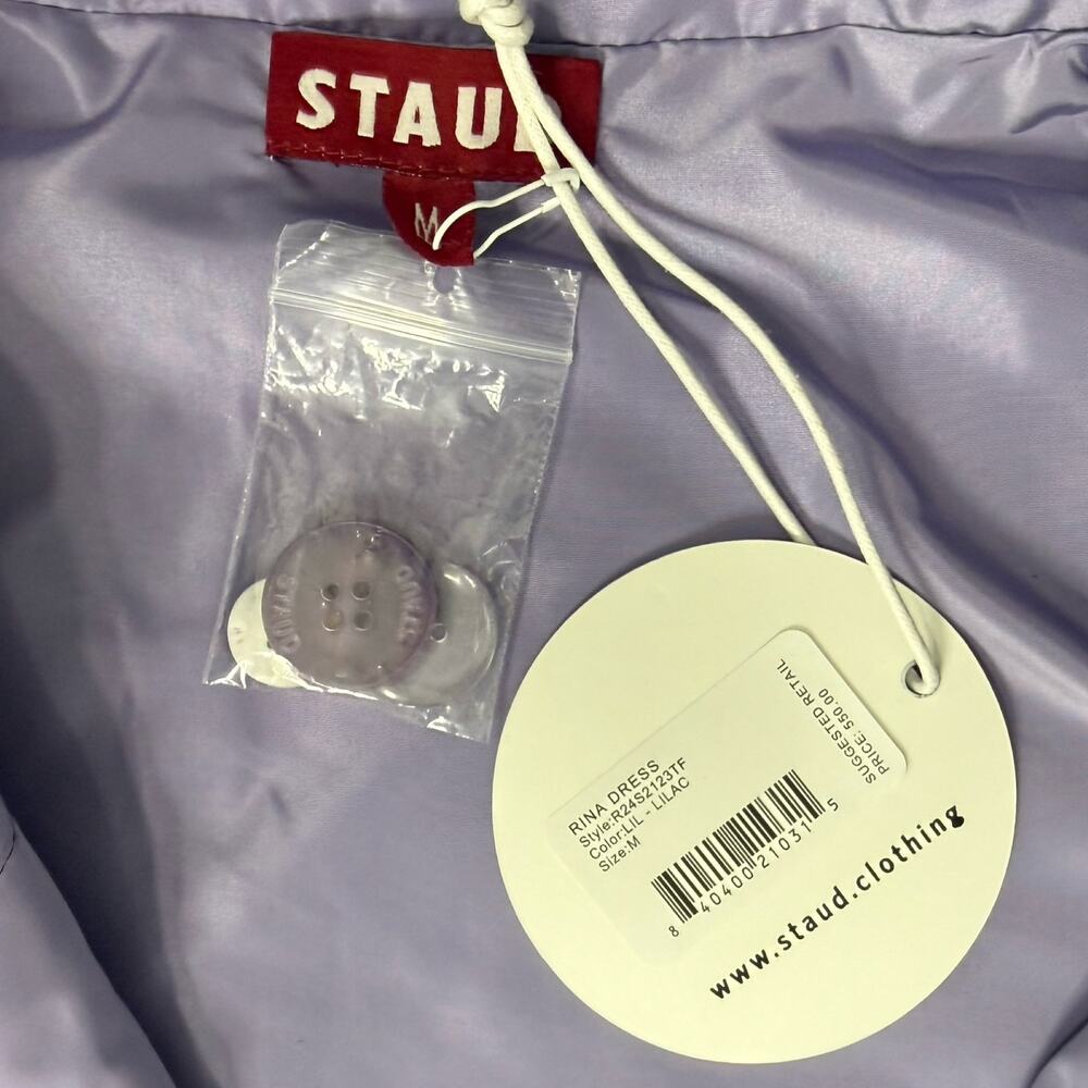 STAUD Rina Trench Coat Lilac Lavender Purple Tie Belt Mini Dress Size M NEW Tags - Picture 4 of 14